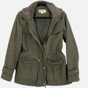 Michael Kors Green Utility Jacket with Hood‎ & Faux Fur – Women’s Small